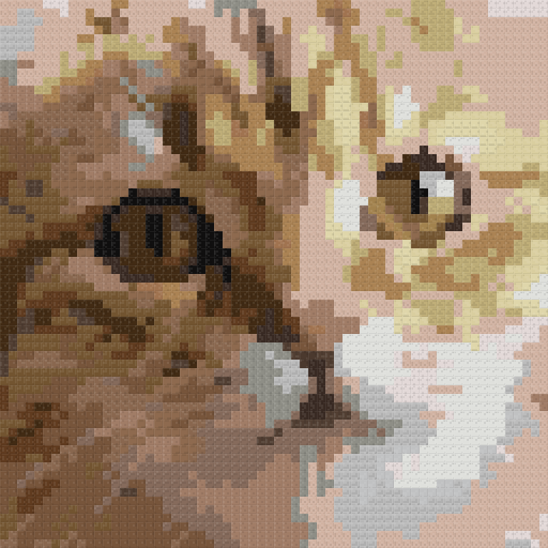 The cat example as Minecraft blocks, seen face on