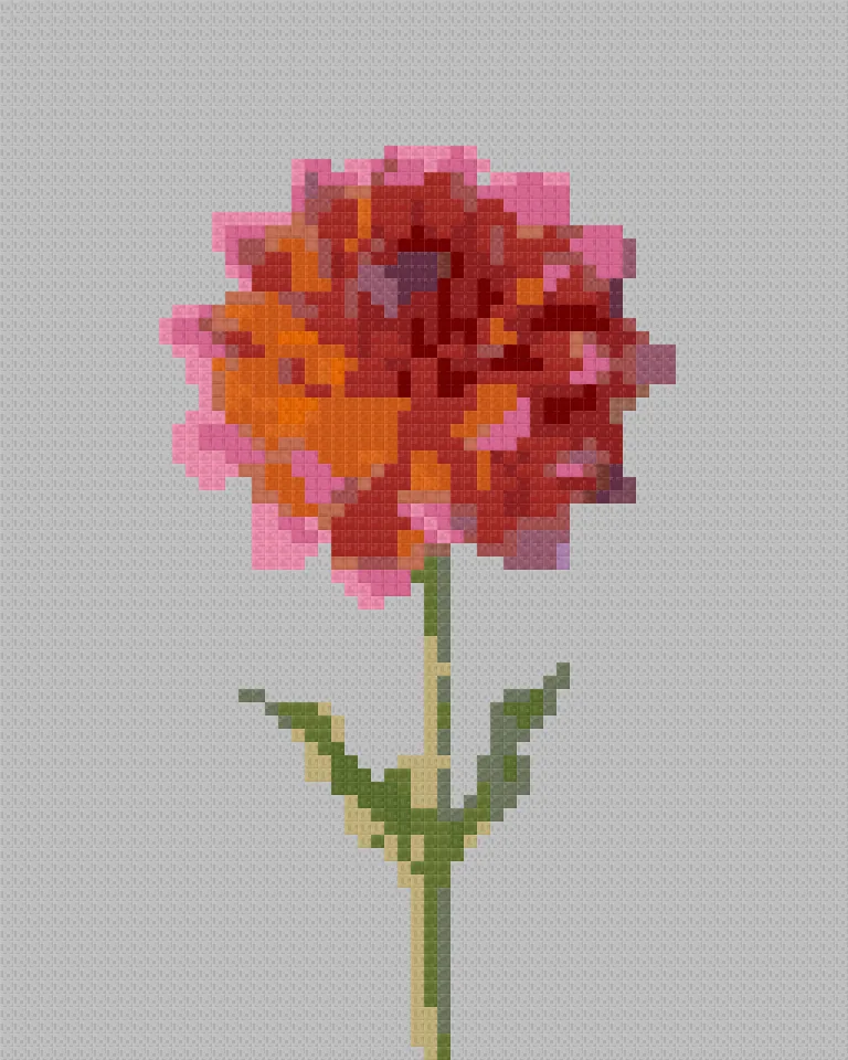 The dahlia example as Minecraft blocks, seen face on