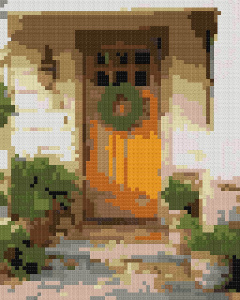 The front door example as Minecraft blocks, seen face on